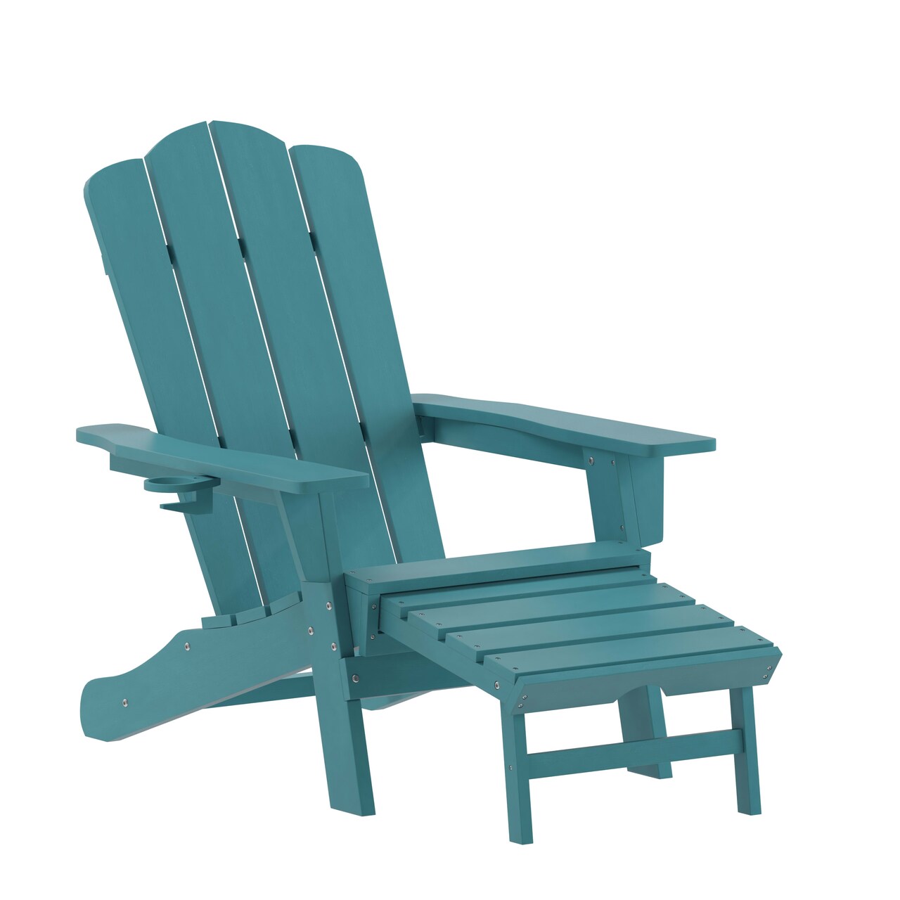 Merrick Lane Nassau Adirondack Chair with Cup Holder and Pull Out Ottoman, All-Weather HDPE Indoor/Outdoor Lounge Chair
